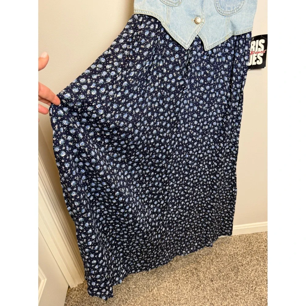 NWT Vintage Paris Blues S | M Denim Vest Blue Floral Maxi Dress Set 1990's USA - Picture 11 of 16